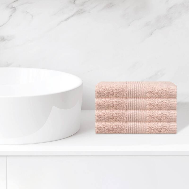 Cotton Wash Cloths for Face, Striped Face Cloths, Highly Absorbent and Lightweight Towels for Bathroom, Hotel, Spa 13" x 13" - Pink - 4 Pack