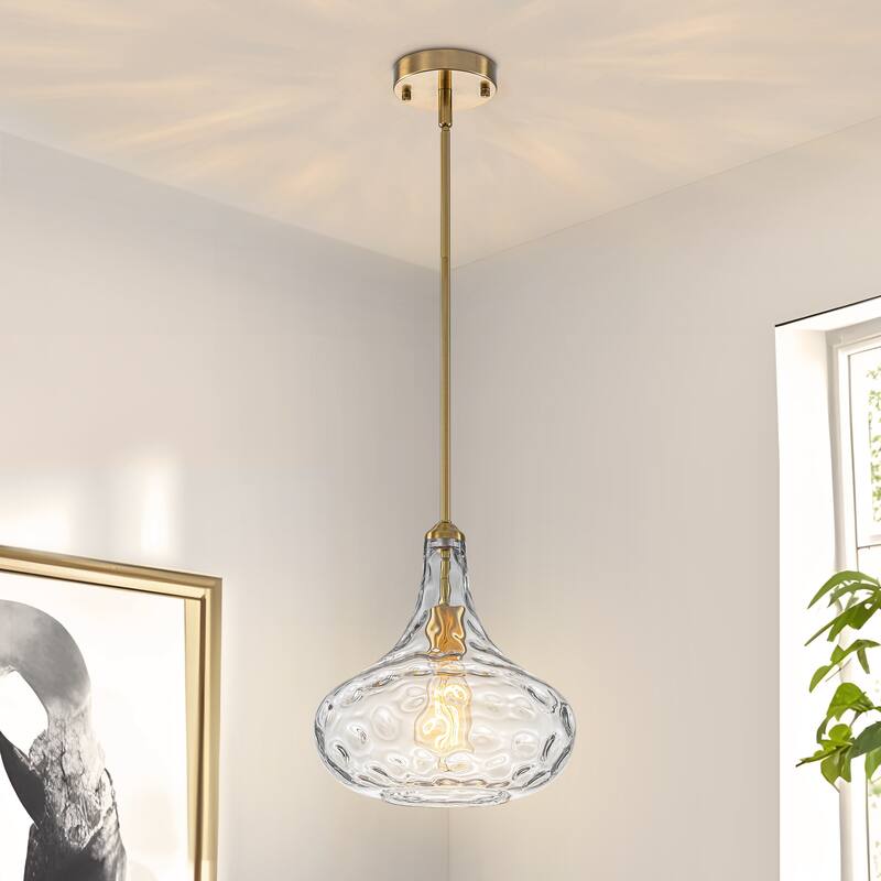 Starsky Modern 1-Light Clear Hammered Glass Kitchen Island Pendant Light