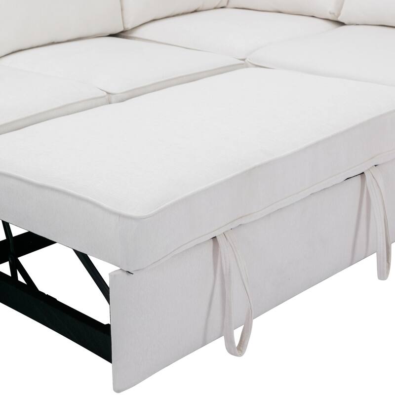129.5" Sectional Sleeper Sofa with Pull-Out Bed Modern L-Shape Couch Bed with USB Charging Port