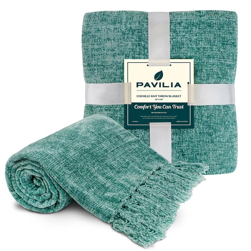 Chenille Knitted Twin Blanket Plaid Teal - On Sale - Bed Bath & Beyond ...