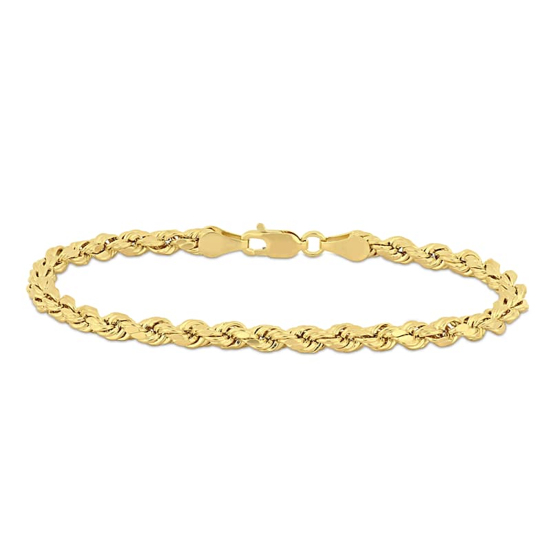 7.5 Inch 14k Yellow Gold Rope Chain Bracelet by Miadora - 4 mm x 7.5 in