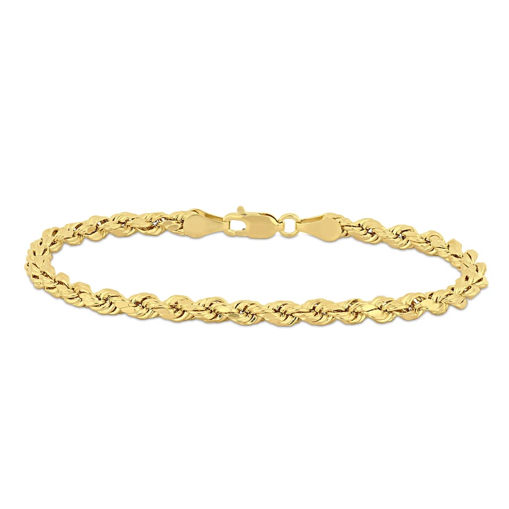 7.5 Inch 14k Yellow Gold Rope Chain Bracelet by Miadora - 4 mm x 7.5 in