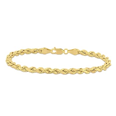 7.5 Inch 14k Yellow Gold Rope Chain Bracelet by Miadora - 4 mm x 7.5 in