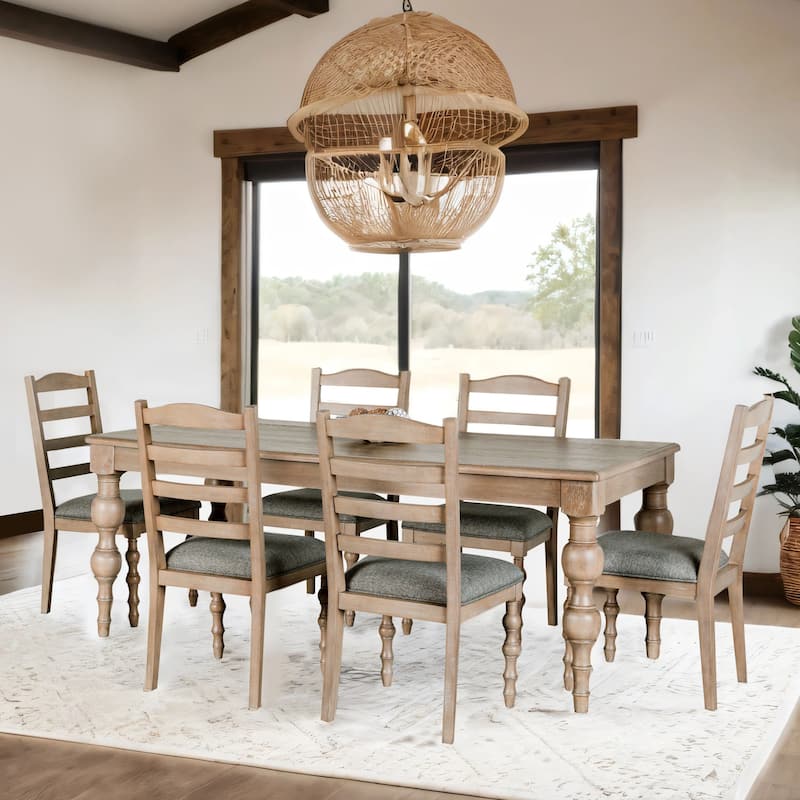 Furniture of America Trenden Modern Farmhouse 7-Piece Solid Wood 78-inch Dining Set - Light Washed White