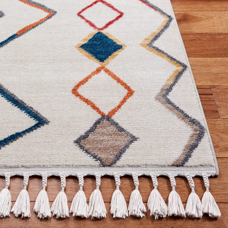 SAFAVIEH Farmhouse Kujtime Moroccan Boho Tassel Rug