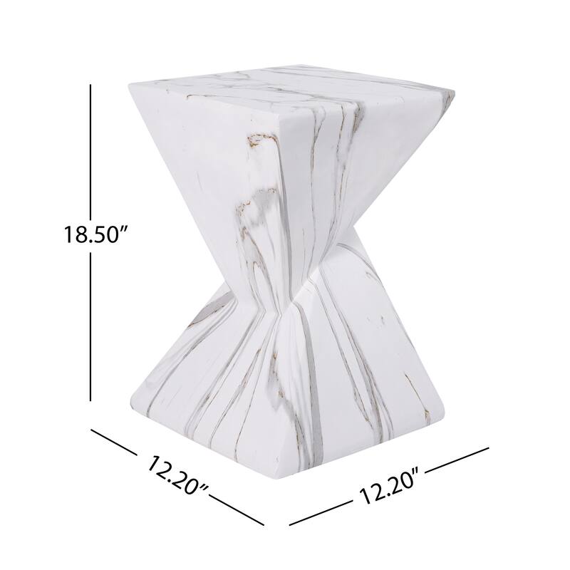 Christopher Knight Home - Modern Indoor/Outdoor 18.5"H Geometric Faux Marble MgO Accent Side Table with Sculptural Fluted Design