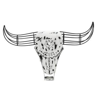 12" Metal Buffalo Head Decor Black and White Iron Western Animal Decorative Wall Accent Rustic Hanging Buffalo Home