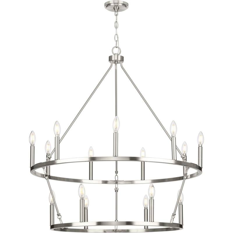 Gilliam Collection Fifteen-Light Brushed Nickel New Traditional Chandelier - 35.5 in x 35.5 in x 38.37 in