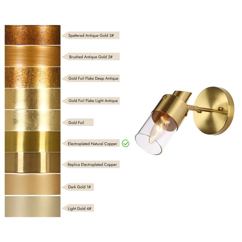 Hartwin Modern 1-Light Gold Glass Wall Sconce Cylinder Bathroom Vanity Lights - 4.7" L x 7" W x 8" H