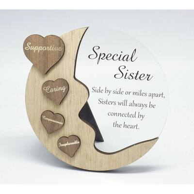 Moon With Words On Hearts And Text Message- Special Sister Plaque