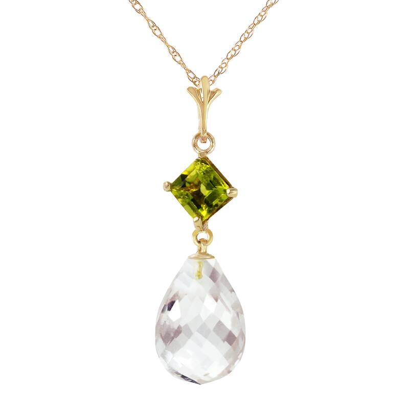 5.5 Carat 14K Solid Gold Gemstone Necklace Peridot White Topaz - 24 Inch - Yellow
