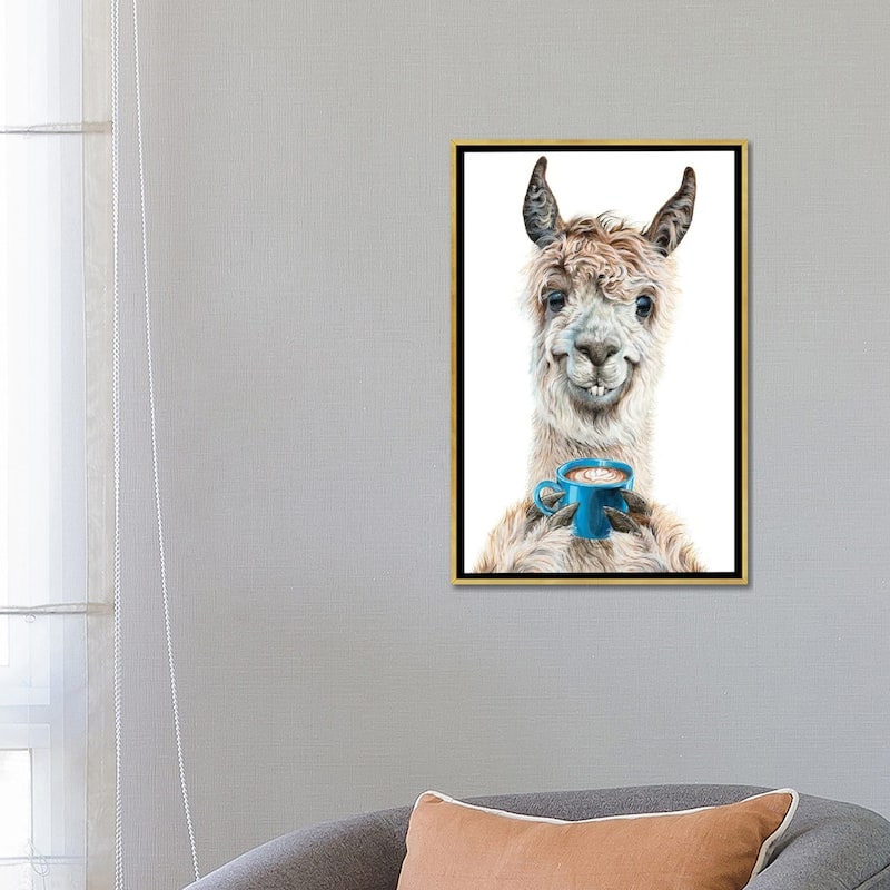iCanvas "Llama Latte" by Holly Simental Framed Canvas Print