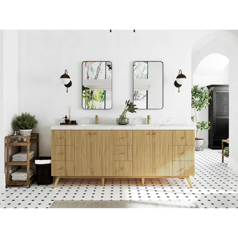 Willow Collections 84 in. W x 22 in. D Pasadena Solid Teak Double Sink Bathroom Vanity with Countertop