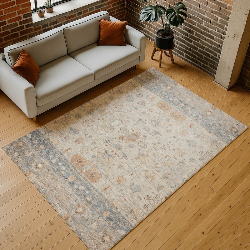Machine Washable Indoor/ Outdoor Traditional Border Chantille Rug