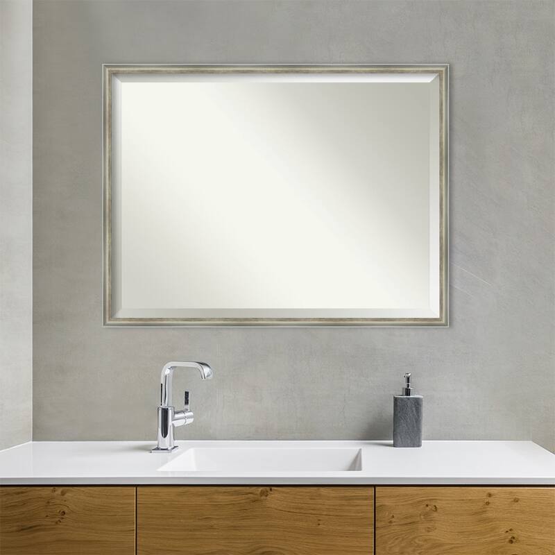 Salon Scoop Beveled Wood Framed Bathroom Vanity Wall Mirror
