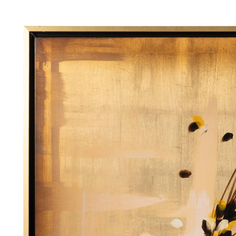Wood Framed Art Leaf Floral Wall Decor (Set of 2) - 9" Gold Metallic
