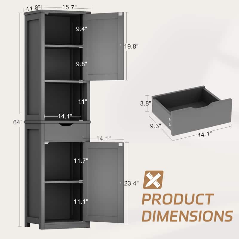 Bathroom Storage Cabinet – Multifunctional Waterproof Organizer with Adjustable Shelves - N/A