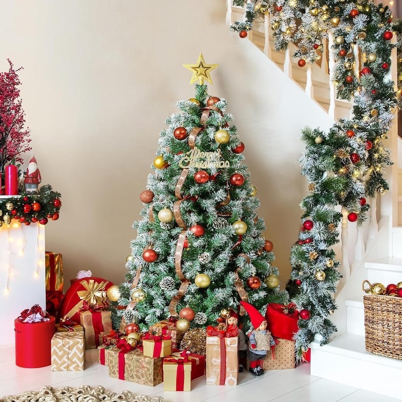 4.5FT PVC PVC Flocked Artificial Christmas Tree with 150 Low-Voltage 5MM LED - 9 Foot