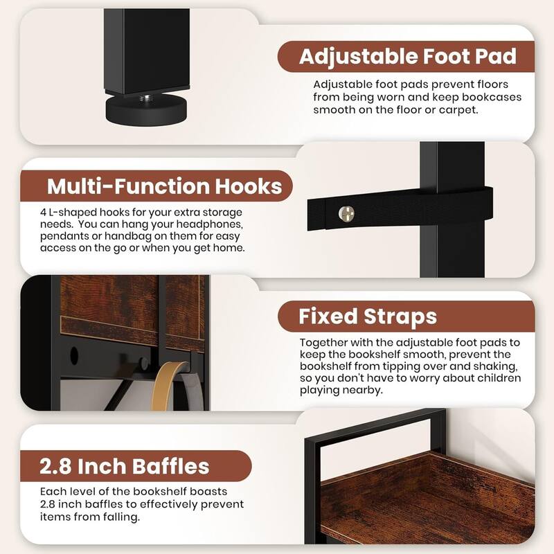 5-Tier Corner Bookshelf, L-Shaped Reversible Bookcase for Home Office