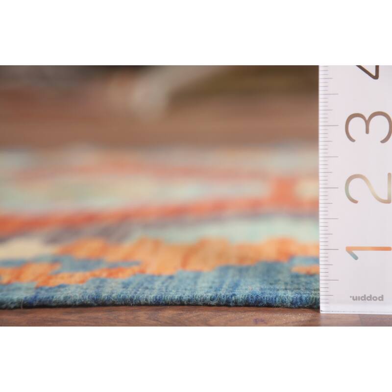 Hand Woven Oriental 100% Wool Carpet Southwestern Geometric Multi-Colored Kilim Runner Rug - 9' 7'' X 2' 8''