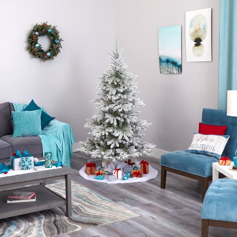6’ Pre-Lit Flocked West Virginia Spruce Artificial Christmas Tree, Clear LED Lights - 6 Foot