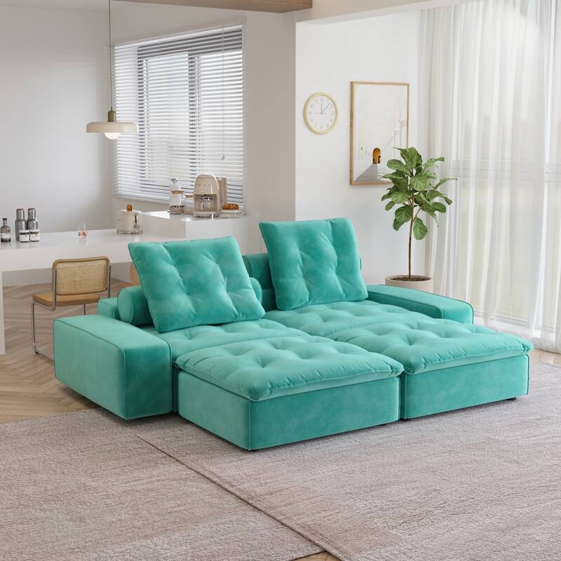 4 - Piece Frosted Velvet Sectional Sofa Oversize Lounge Sleep Couch - Light Green