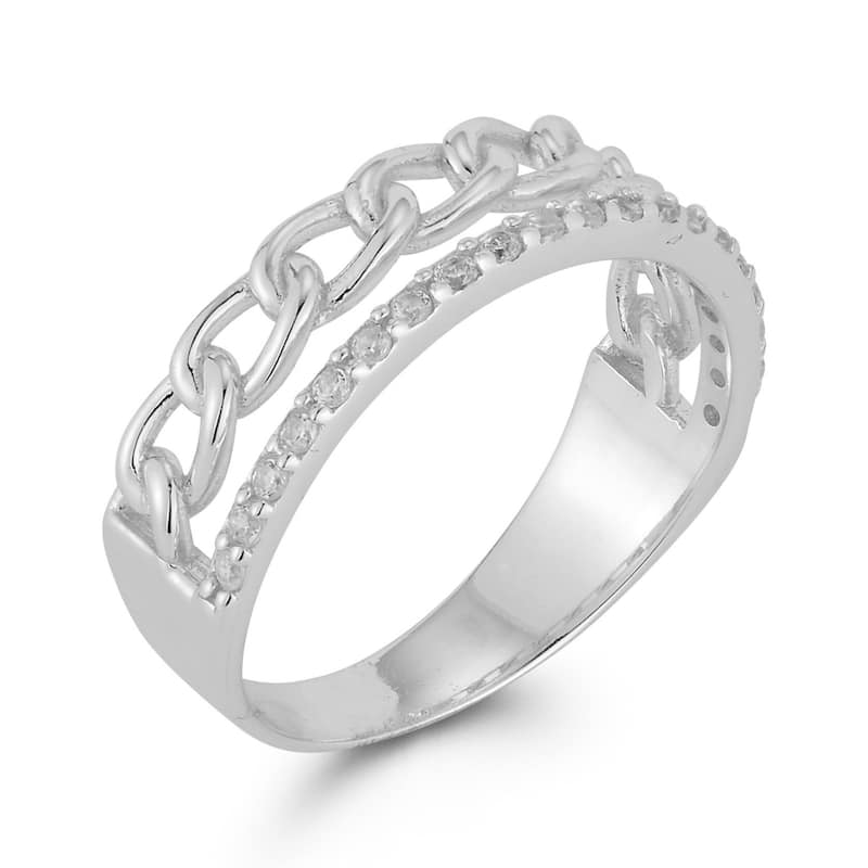 Soleil Sterling Silver Cubic Zirconia Double Stacked Chain Ring