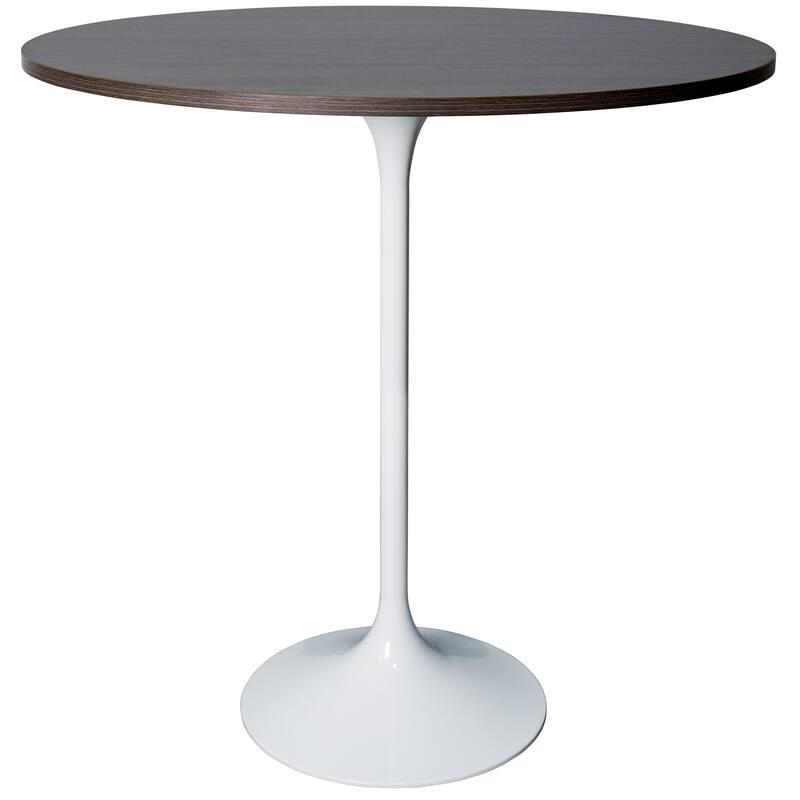 LeisureMod Verve 36" Round Dining Table with MDF Wood TableTop and White Steel Base for Kitchen & Dining Room - Dark Walnut