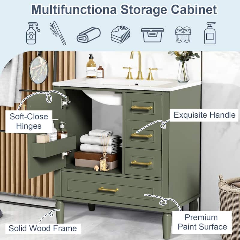 30" Bathroom Vanity with Ceramic Sink,Ample Storage Cabinet for Bathroom