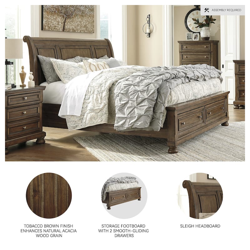 Flynnter Medium Brown Sleigh Storage Bed.