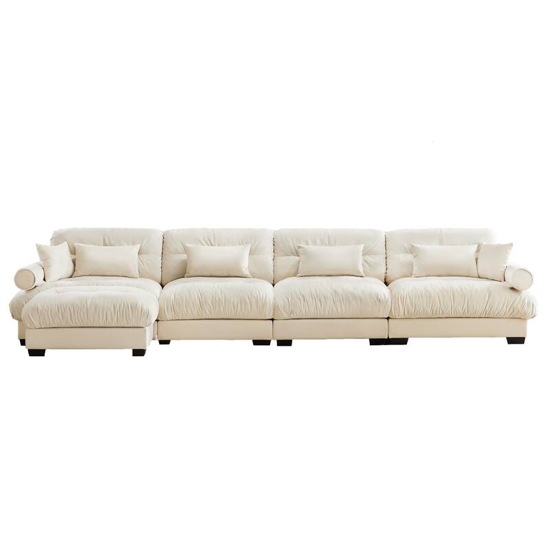 L-Shaped 4 Seater Sectional Sofa with 1 Movable Ottomans & Pillows