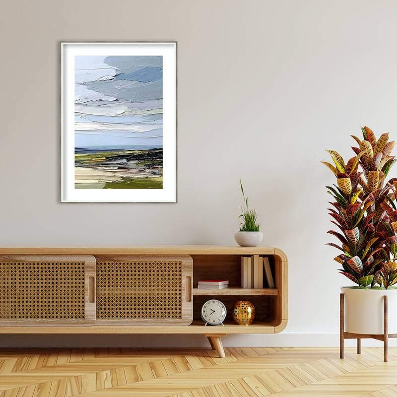 Bold Brushstrokes Landscape I by Tradelink inhouse artist Wood Framed Wall Art Print - Lucie Silver White