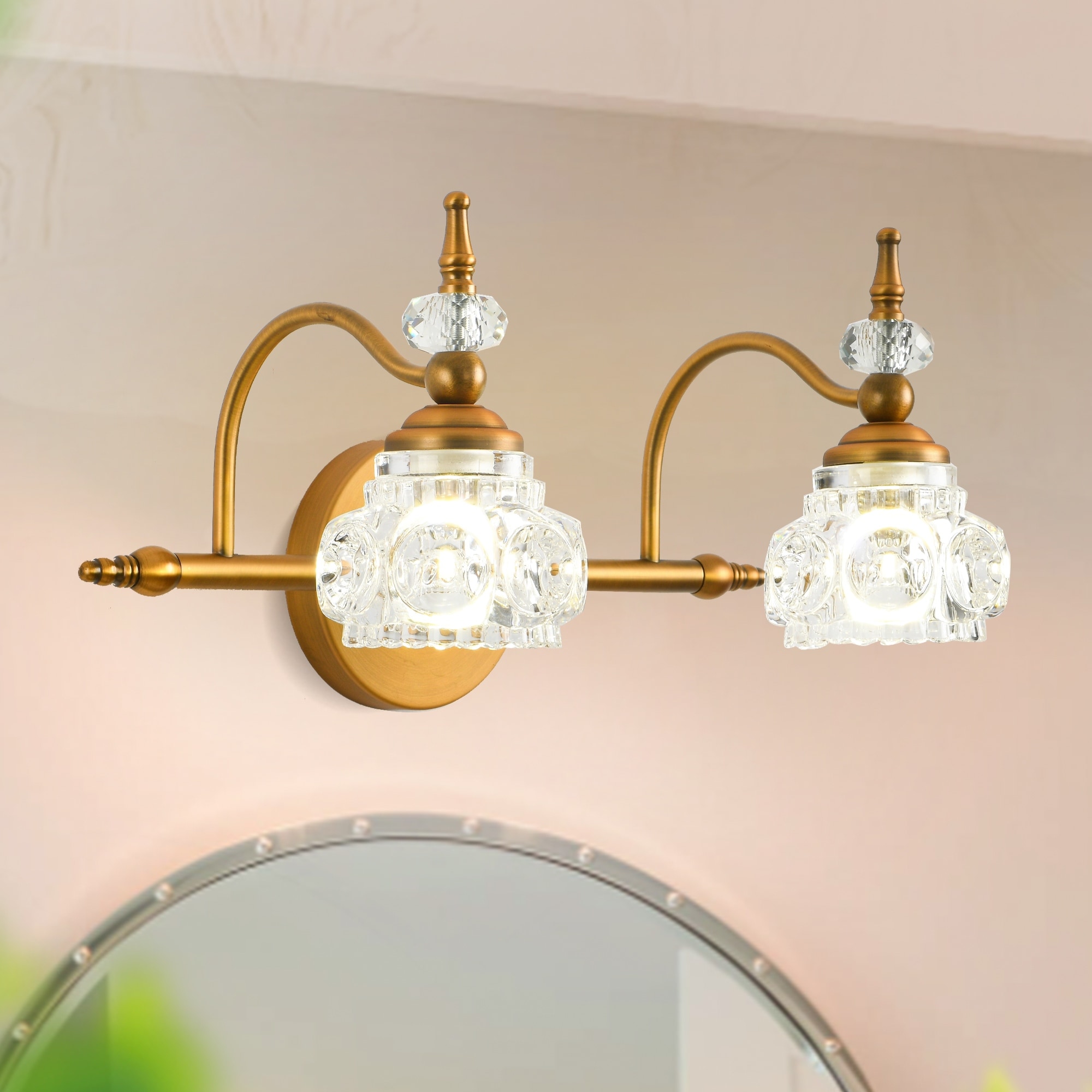 2-Light Vintage Crystal Wall Lights, Bathroom Vanity Light Fixtures