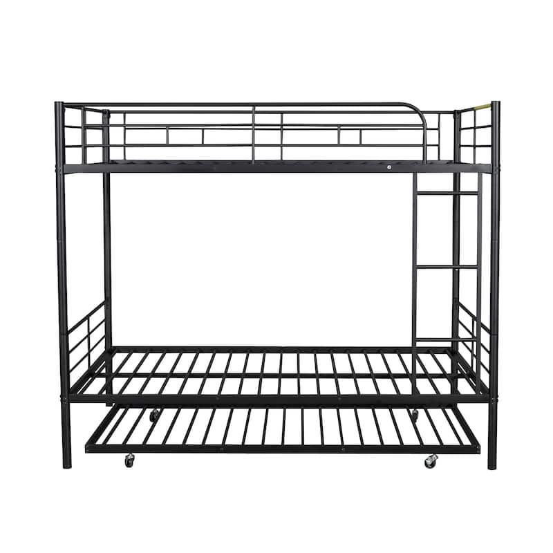 Full Over Full Metal Bunk Bed with Trundle, Black
