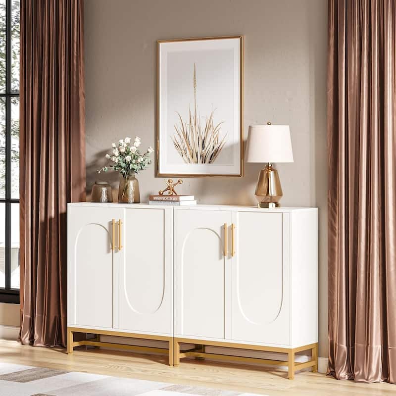 Modern Sideboard Buffet Cabinet Faux Marble with Adjustable Shelf, Storage Cabinet for Living Room/Kitchen/Dining Room/Hallway