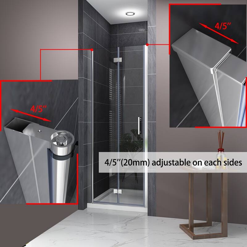 Elegant Bi-Fold Frameless Pivot Swing Shower Door Enclosure with Clear Glass Panel and Hardware Kit Reversible Installation