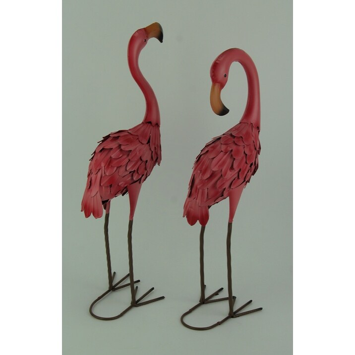 Shop Set Of 2 Decorative Metal Pink Flamingo Yard Statues 21 5 X