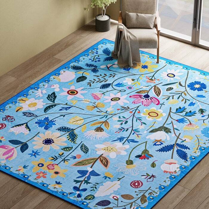 Nature Floral Non-Slip Machine Washable Colorful Modern Area Rug