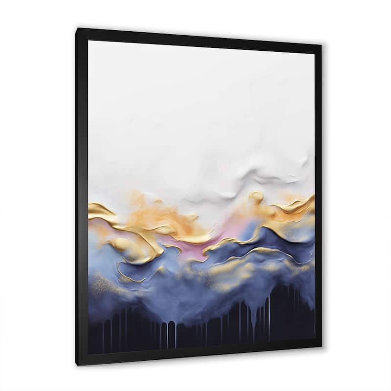 Designart "Abstract Blue And Yellow Marble Waterfall I" Abstract Liquid Ink Blue - Modern Entryway Framed Wall Art
