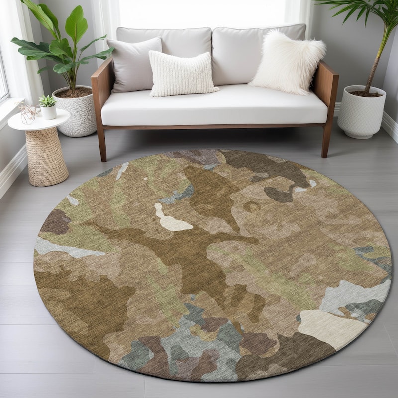 Machine Washable Indoor/Outdoor Modern Brushstrokes Chantille Rug