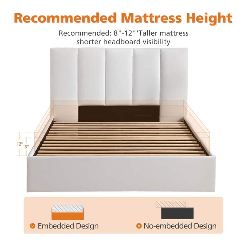 Full Size Lift-Up Storage Bed, White