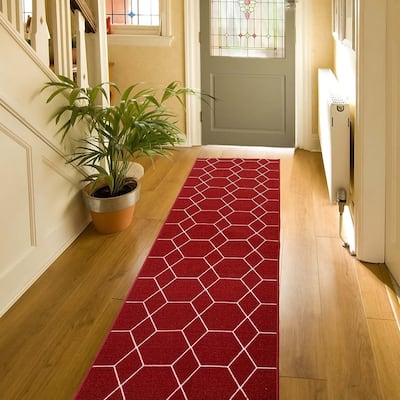 Custom Size Hexagon Red 26 Inch Wide Non-Slip Stair Runner Rug