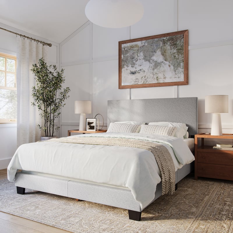 Celeste Modern Upholstered Bed, Box Spring Required - Light Grey - Queen