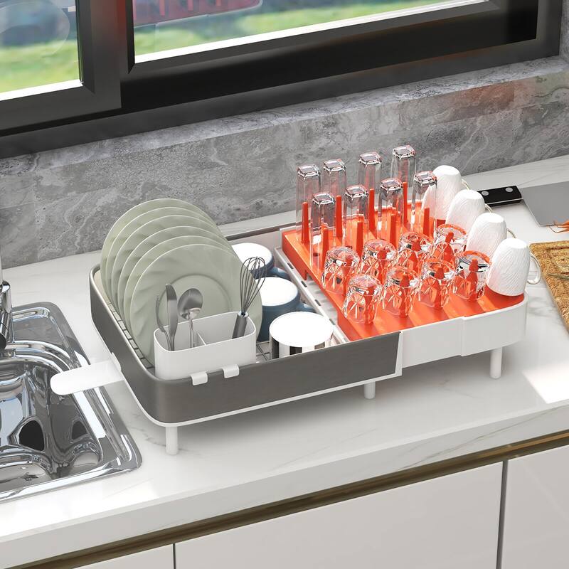 Gymax Expandable Dish Drying Rack Drainer w/ Detachable Utensil Holder