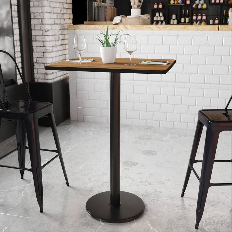 24'' x 30'' Rectangular Laminate Table Top with 18'' Round Bar Height Table Base - Walnut