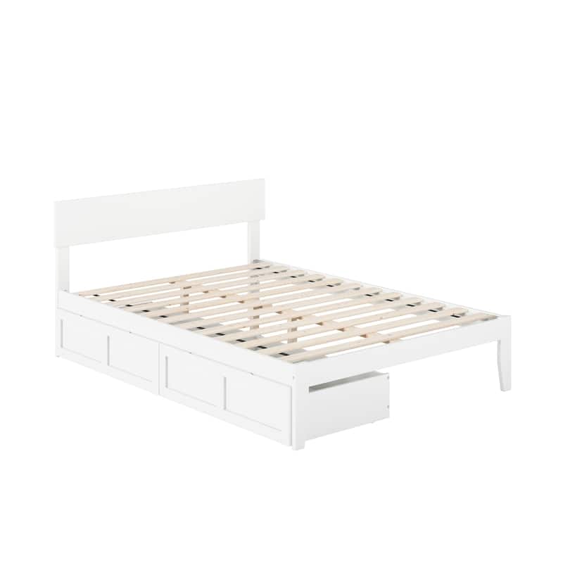 Full Size Platform Bed with Storage - Modern Bed Frame, White Finish, Underbed Drawers, Easy Assembly