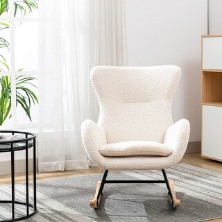 Velvet Fabric Padded Seat Rocking Chair With High Backrest And Armrests ...