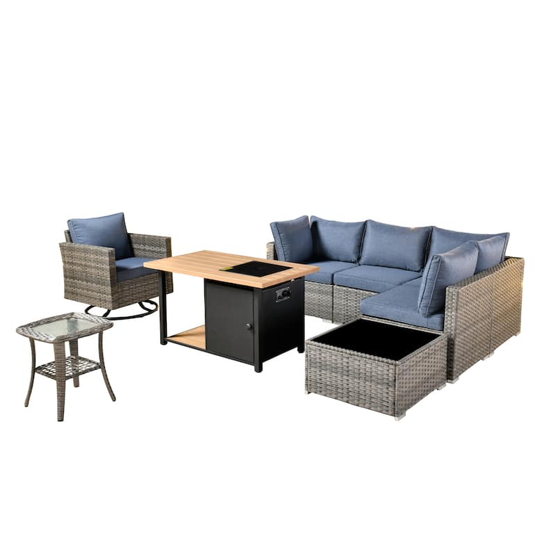 XIZZI 8-piece Outdoor Patio Furniture Sectional Set with Fire Pit Table