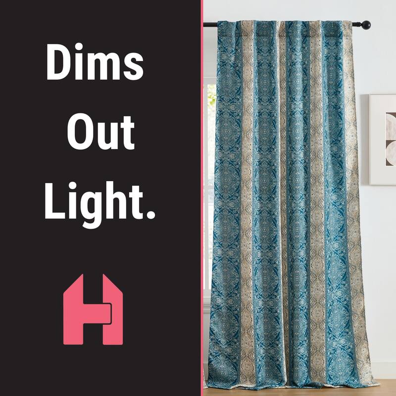 HLC.ME William Boho Damask Striped Window Back Tab Rod Pocket Curtains - Light Blocking Darkening Panels, Set of 2