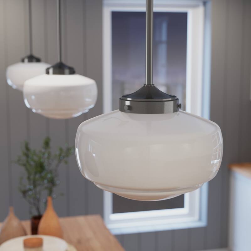 Hunter 10" Saddle Creek 1 Light Pendant or Semi-Flush Mount Ceiling Light - Kitchen Island, Dining Room, Entry - Noble Bronze - Cased White Glass